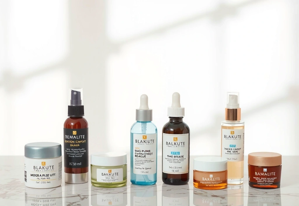 Radiant beauty skincare collection with elegant bottles and jars